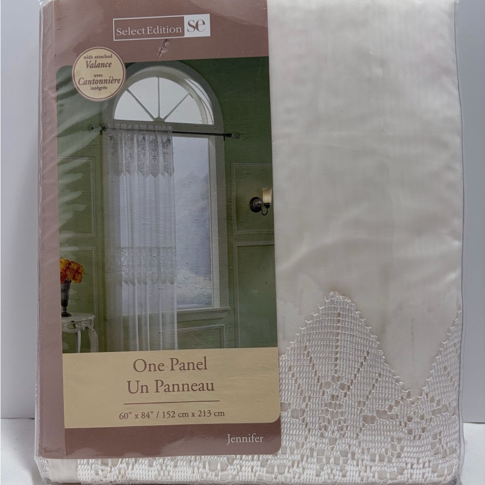 Ivory Lace-Trim Sheer Curtain Panel NEW